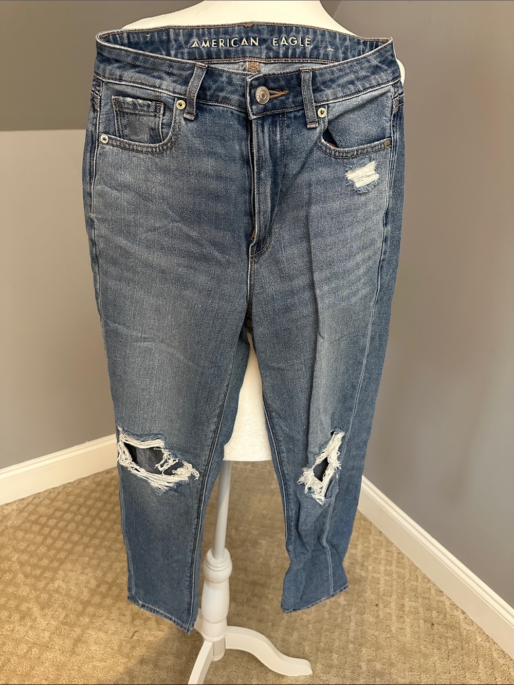 American Eagle Outfitters Distressed Mom Jean - Medium Blue